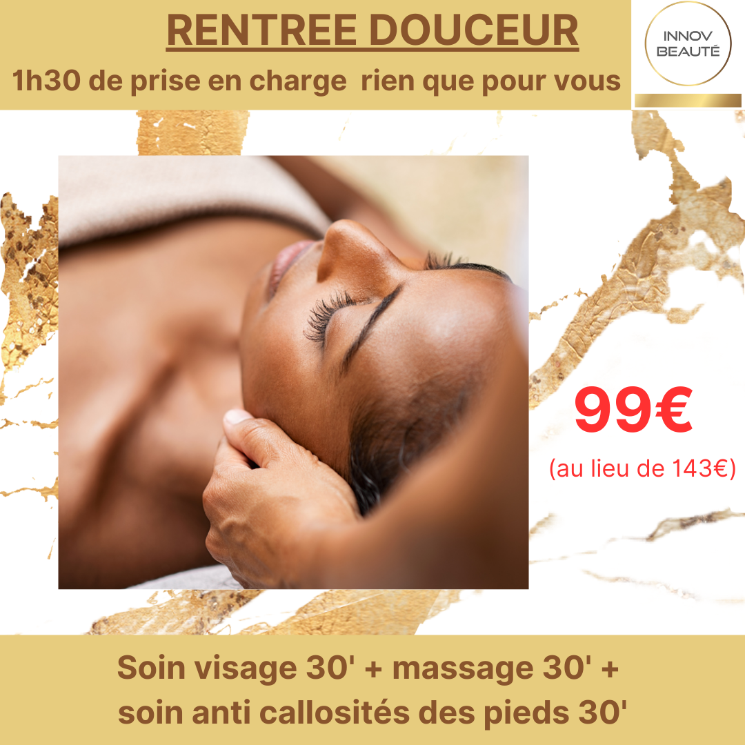 RENTREE DOUCEUR 1h30 pour être recentré sur soi : avec un soin visage de 30' + un massage de 30' + un soin anti callosités des pieds 30' à 99€ (au lieu de 143€) valable jusqu'au 24 août 2025 image